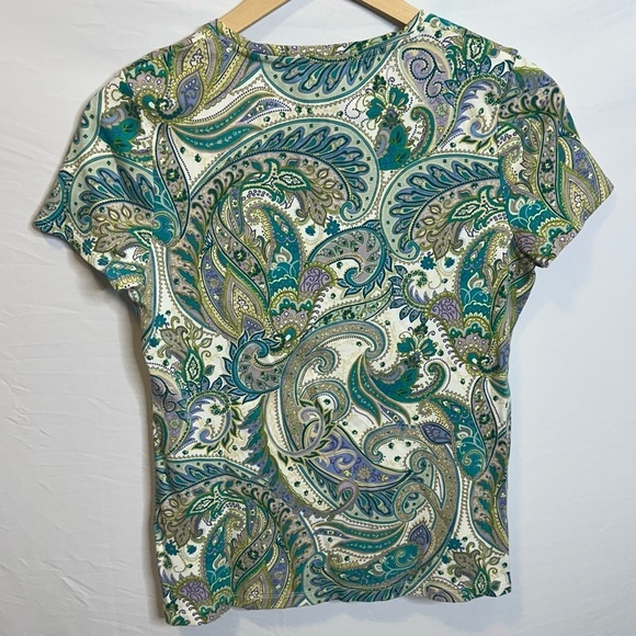 Croft & Barrow Multi Green Paisley V-Neck Top size Medium 100% Cotton - Picture 4 of 9